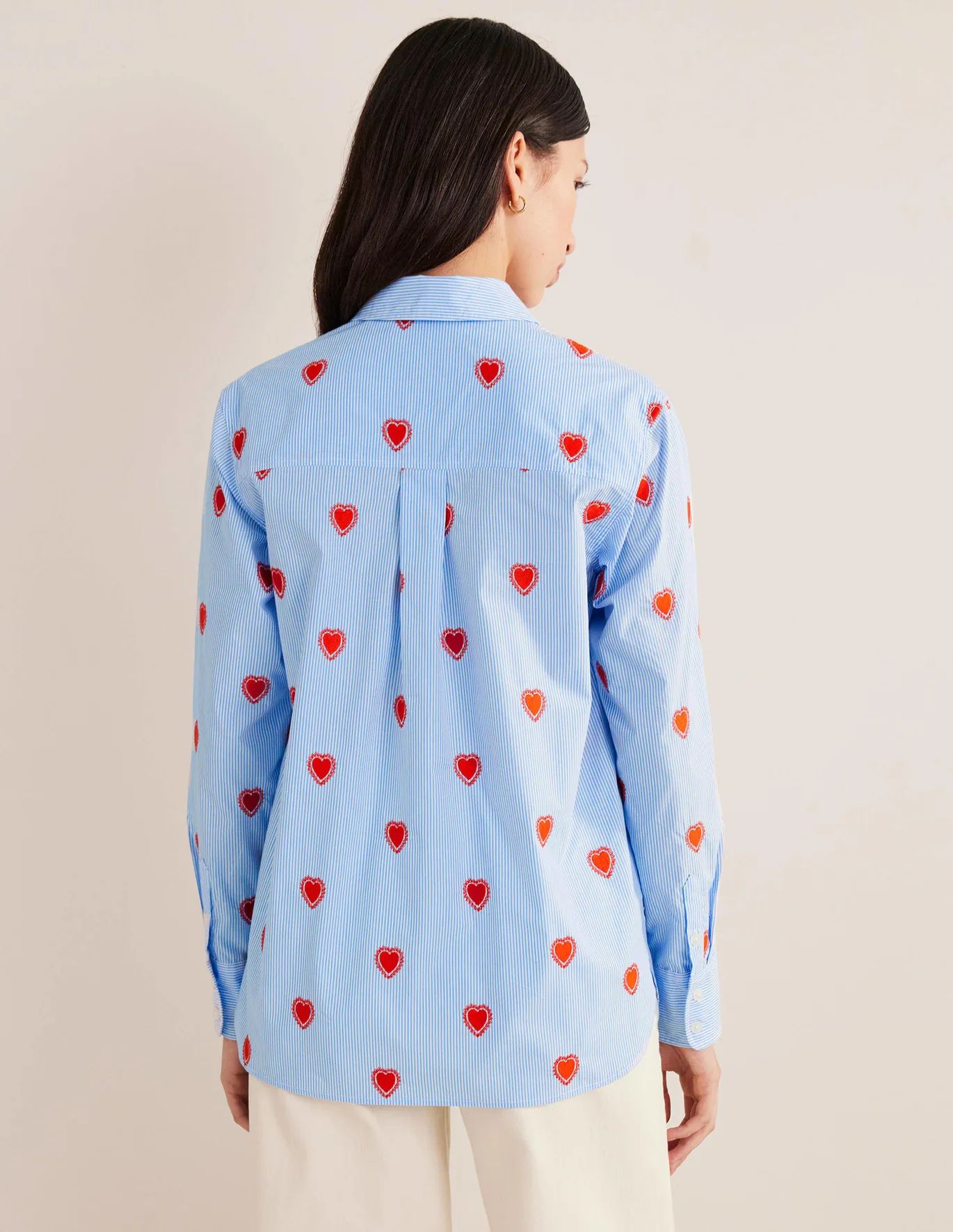 Embroidered Relaxed Shirt - Heart, Ticking Stripe | Boden US | Boden (US)