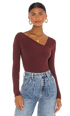 Enza Costa X REVOLVE Brushed Supima Cotton Asymmetrical Neck Long Sleeve Top in Garnet from Revol... | Revolve Clothing (Global)