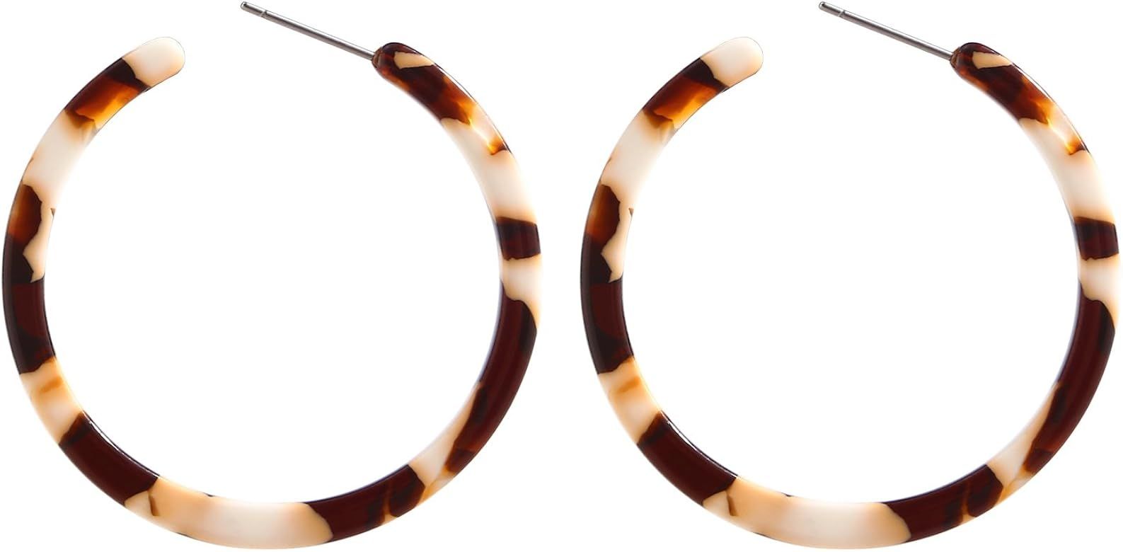 BaubleStar Tortoise Shell Resin Hoop Earrings Fashion Jewelry | Amazon (US)