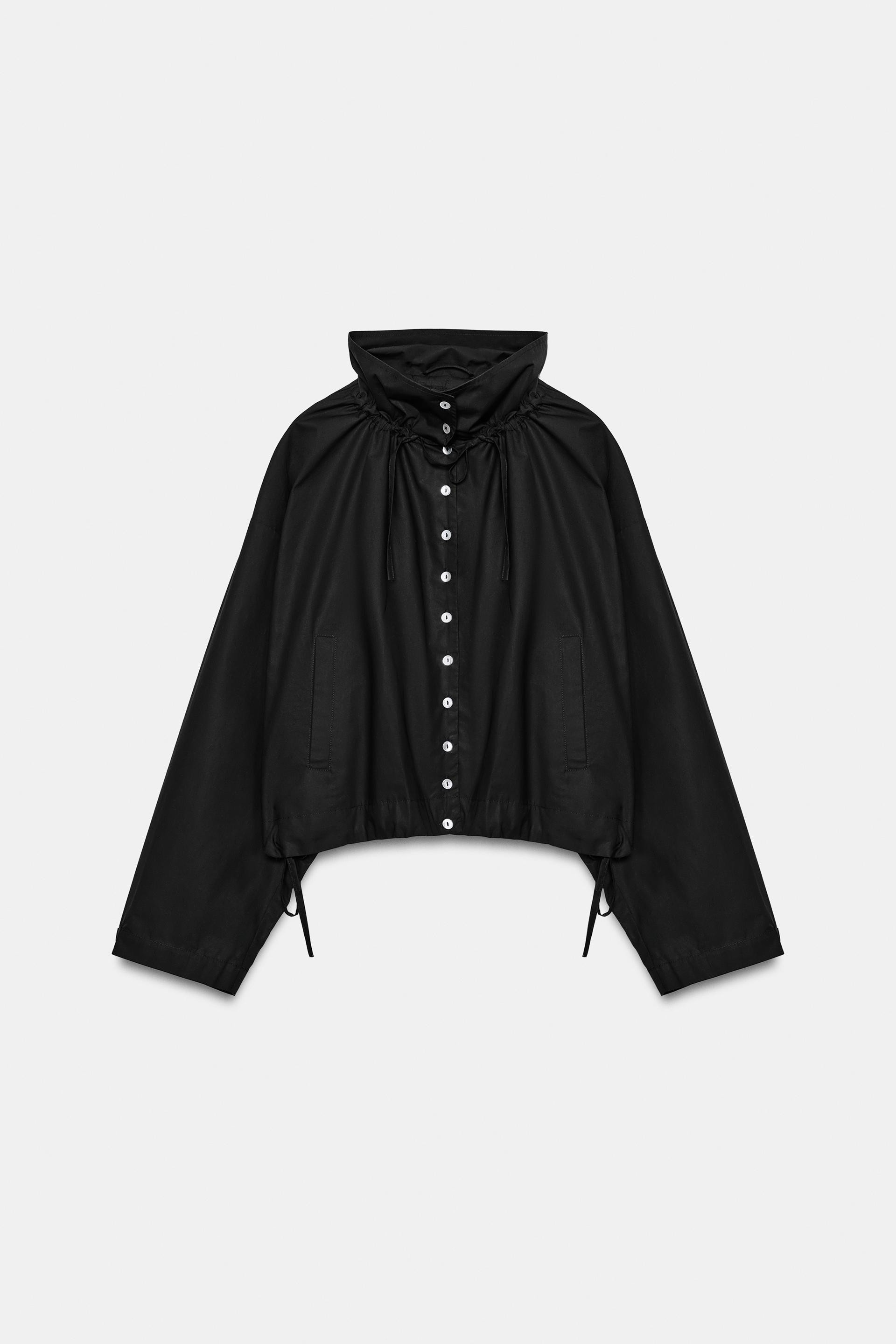 Zara - Cotton Tie-Detail Jacket - Black - Xxl - Woman | Zara US
