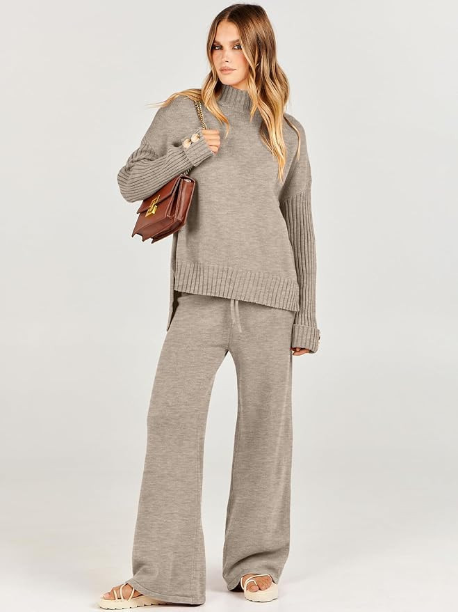 Caracilia Women's Two Piece Outfits Sweater Sets 2 Piece Long Sleeve Knit Pullover Tops Wide Leg ... | Amazon (US)