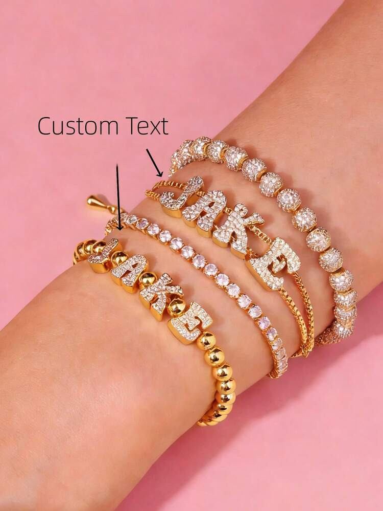 1pc Customized Jewelry Christmas Gift Bracelet, Double Layer Bubble Bead Name Letter Charm Bracelet, Fashionable, Simple, Vintage, Old Coin, Personalized, Unique Ideal Gift For Her, Boyfriend, Girlfriend, Dad, Mom, Family, Friends, Pets, Son, Daughter, Grandparents, Anniversary, Birthday, Daily Wear, Wedding, Graduation, Prom, Party | SHEIN