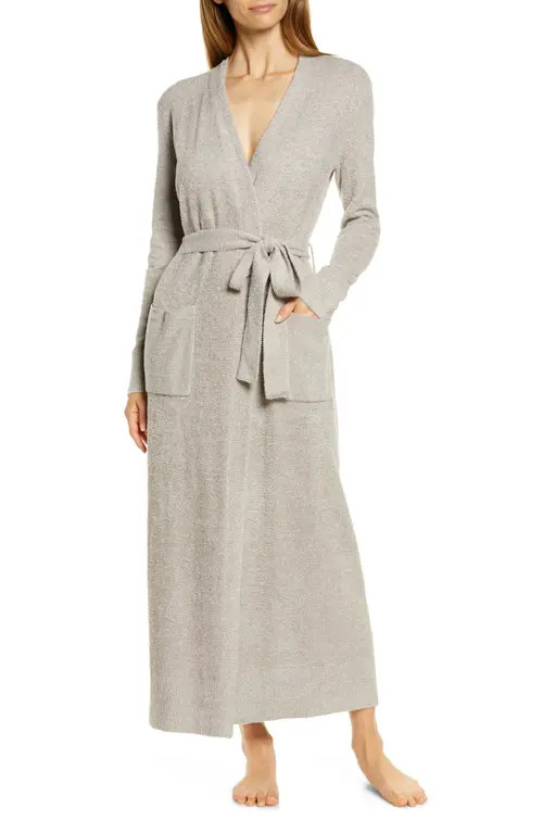 barefoot dreams CozyChic Ultra Lite™ Long Robe in He Gray Skies/Satin at Nordstrom, Size Large | Nordstrom