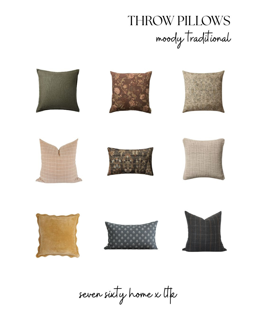 Throw pillows are where a room gets its softness, its pauses, its sense of ease. This collection leans into moody traditional throw pillows with muted patterns, textured weaves, and warm, grounded tones that feel collected rather than coordinated.

These are the kinds of pillows that layer beautifully across beds, sofas, and accent chairs without stealing focus. Subtle florals, timeworn motifs, and classic neutrals add depth and comfort while letting the larger pieces in the room breathe. Designed for homes that favor quiet richness over contrast and calm over trend.

Linked individually for size, fabric details, and layering ideas. 

 #LTKHome #LTKFindsUnder50 #LTKFindsUnder100