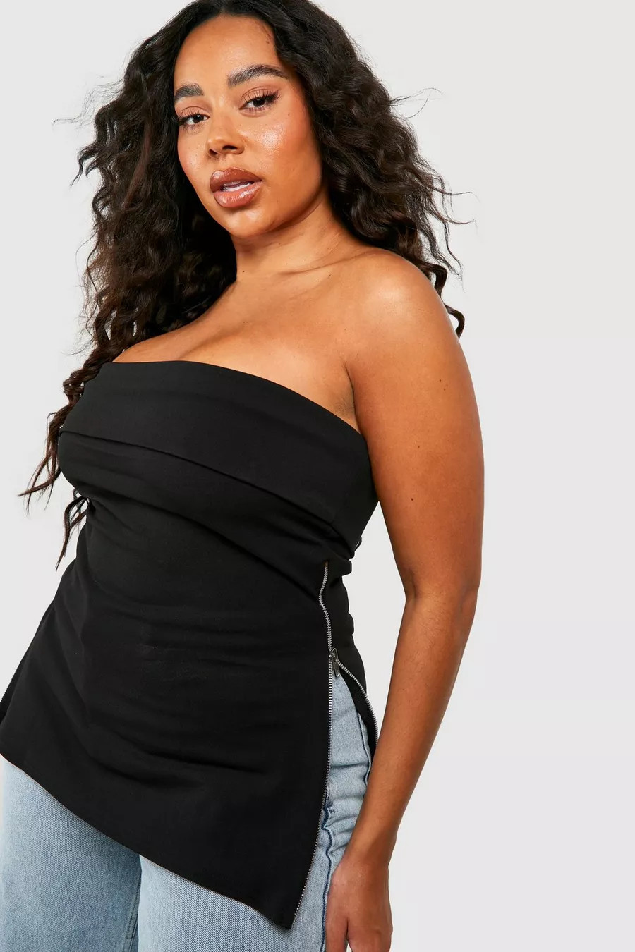 Plus Bandeau Zip Side Long Line Top | boohoo (US & Canada)