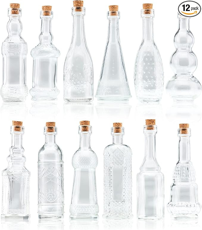 BULK PARADISE Small Mini Clear Vintage Glass Bottles with Corks, Mini Vases, Decorative, Potion, ... | Amazon (US)
