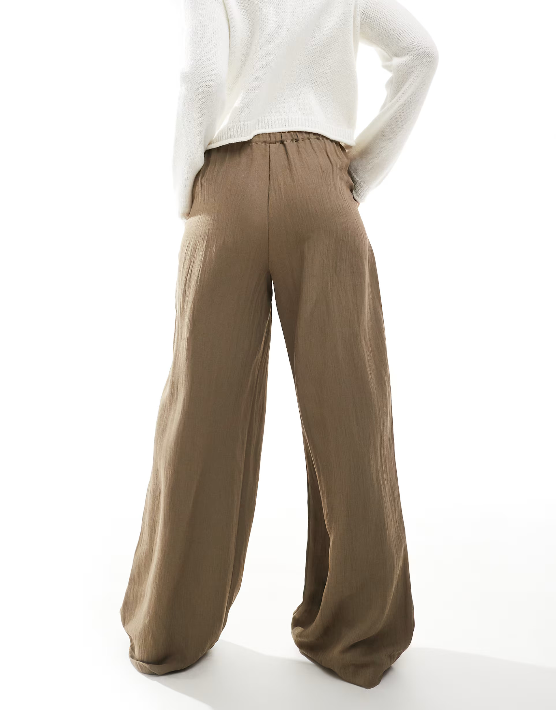 Stradivarius wide leg crinkle tie waist trouser in beige | ASOS | ASOS (Global)