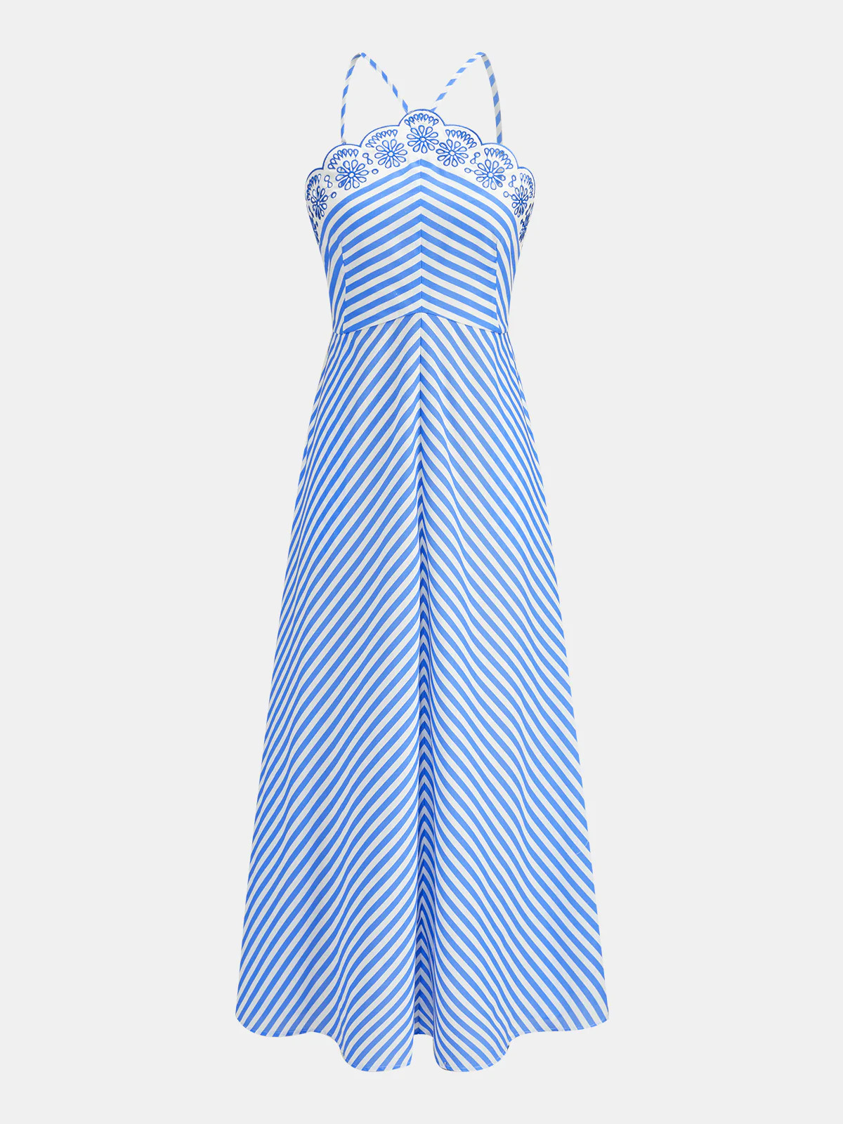 Embroidery Striped Cami Midi Dress | Commense