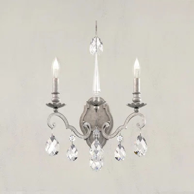 Renaissance Nouveau 2 Light 15in x 21in Wall Sconce in Antique Silver with Clear Heritage Handcut Crystals | Wayfair North America
