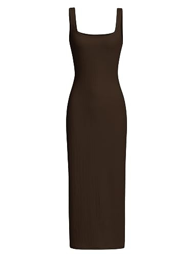 Verdusa Women's Casual Sleeveless Square Neck High Waist Rib Knit Tank Bodycon Long Dress Chocola... | Amazon (US)