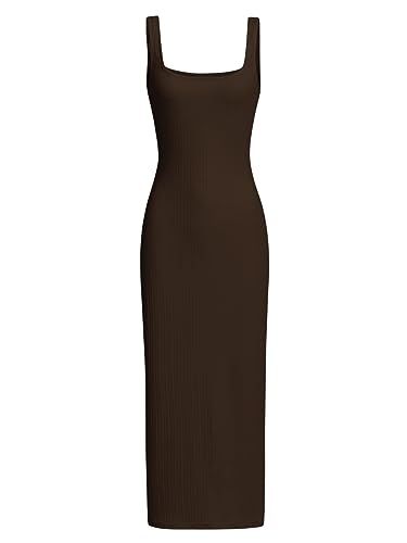 Verdusa Women's Casual Sleeveless Square Neck High Waist Rib Knit Tank Bodycon Long Dress Chocola... | Amazon (US)
