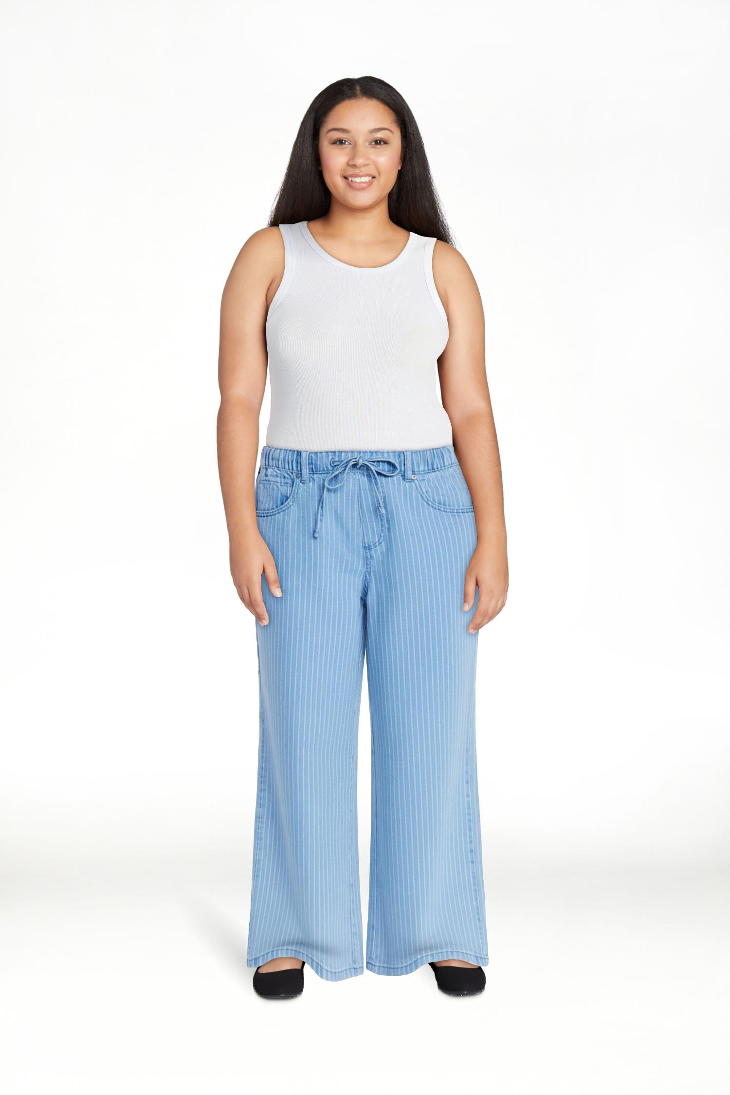 Free Assembly Women's and Women's Plus Striped Wide Leg Relaxed Jeans with Elastic Waist, Sizes X... | Walmart (US)