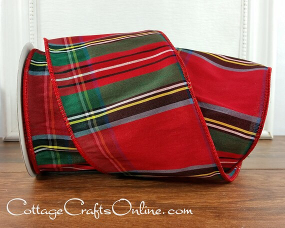 Christmas Wired Ribbon, 4" wide, Red Green Faux Dupioni Tartan Plaid Stripe  - TEN YARD Roll ~ Of... | Etsy (US)