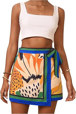 MakeMeChic Women's Floral High Waist Skirt Wrap Knot Side Summer Short Skirts | Amazon (US)