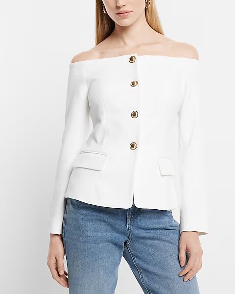 Editor Off The Shoulder Novelty Button Blazer | Express (Pmt Risk)