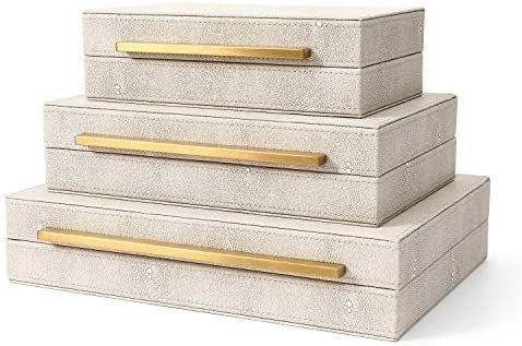 Kingflux Faux Ivory Shagreen Leather Set of 3 Pcs Decorative Boxes, Storage Boxes Jewelry Organiz... | Amazon (US)