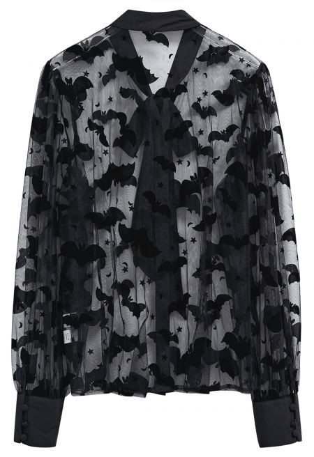 Velvet Bats Puff Sleeve Buttoned Mesh Shirt Halloween Costumes | Chicwish