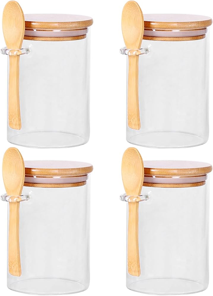 CZFWin Glass Jars with Bamboo Lids and Wooden Spoons Set of 4, Coffee Tea Sugar Container Set for... | Amazon (US)
