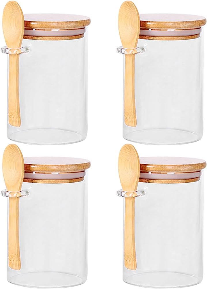 CZFWin Glass Jars with Bamboo Lids and Wooden Spoons Set of 4, Coffee Tea Sugar Container Set for... | Amazon (US)