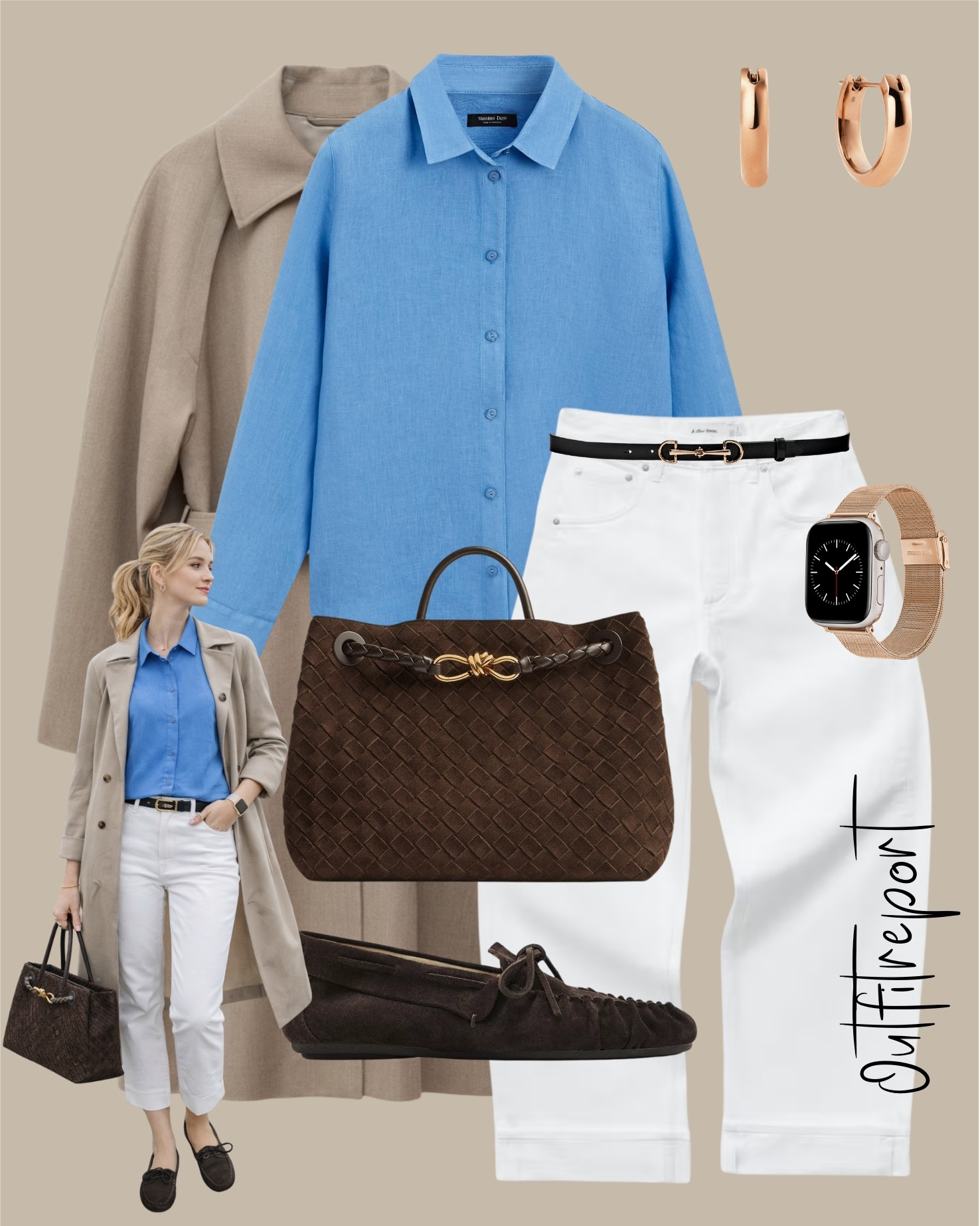 White jeans blue shirt trench coat loafers 

#LTKstyletip #LTKspring #LTKeurope