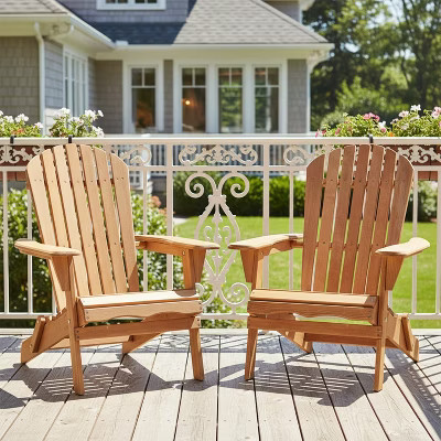 KTMBDW Wood Outdoor Wooden Folding Adirondack Chair Set of 2 with Pre-Assembled BackRest, Wood Patio Chair for Garden Backyard Porch Pool, Brown | Target