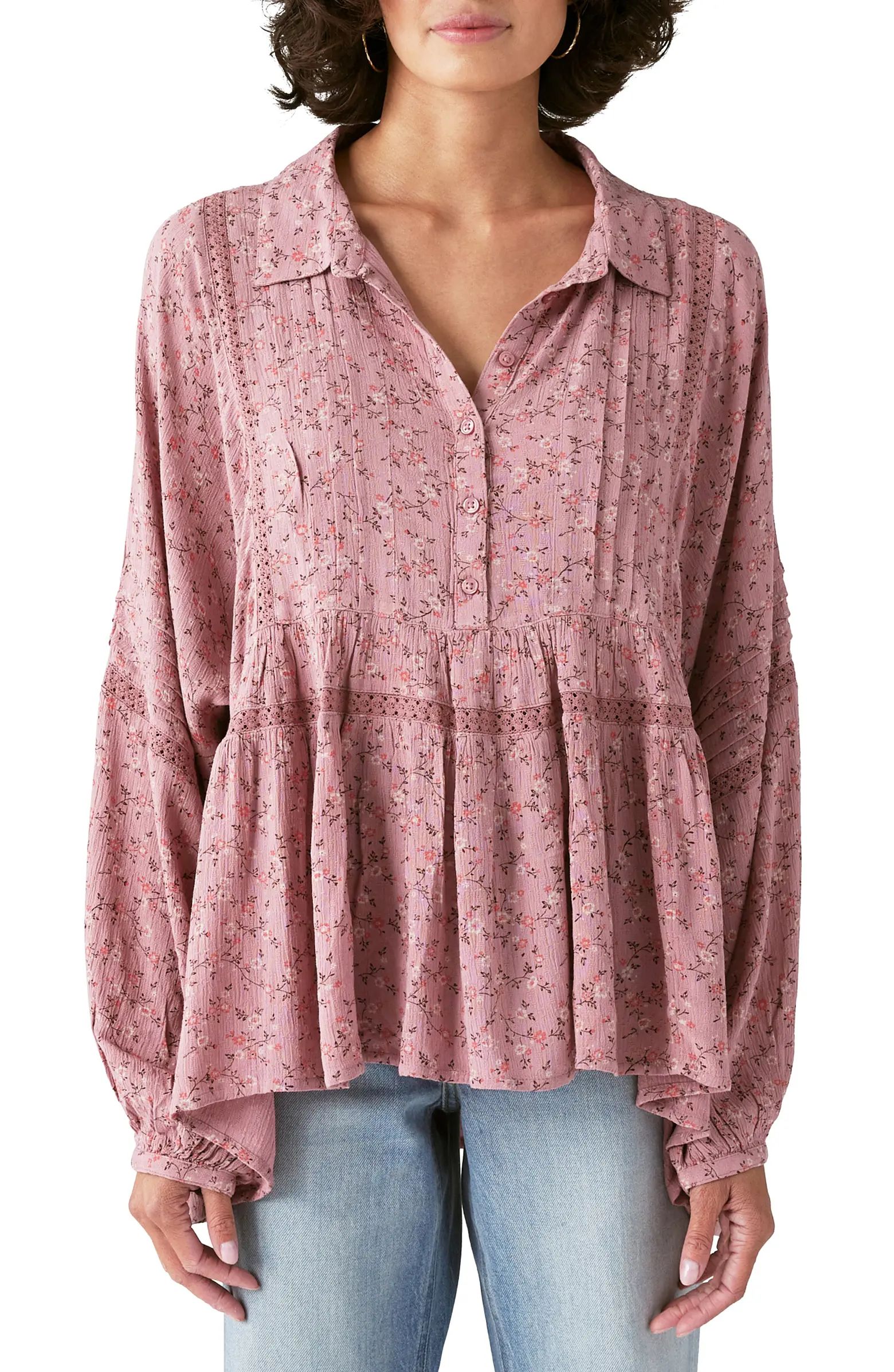 Floral Long Sleeve Cotton Blend Babydoll Blouse | Nordstrom Rack