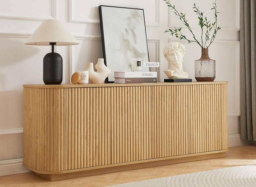 64" Sideboard Buffet Cabinet with Storage, Wooden Fluted Storage Cabinet Sideboard with Adjustabl... | Amazon (US)