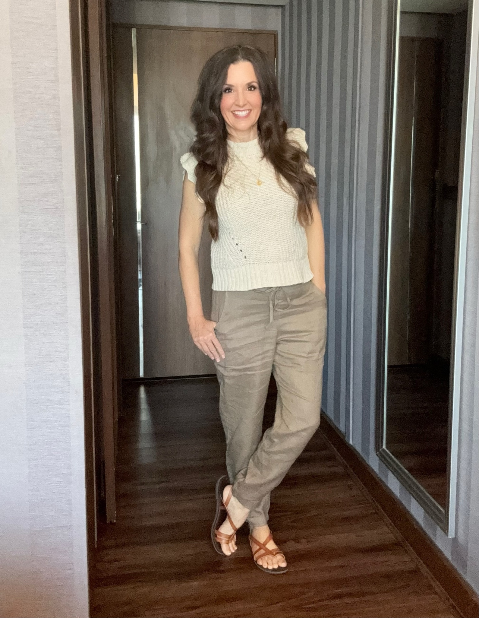 Perfect outfit for a late summer or early fall outing. Linen pants have an elastic waist plus a draw string. Similar cute sweater top linked  

#LTKFindsUnder50 #LTKStyleTip #LTKOver40