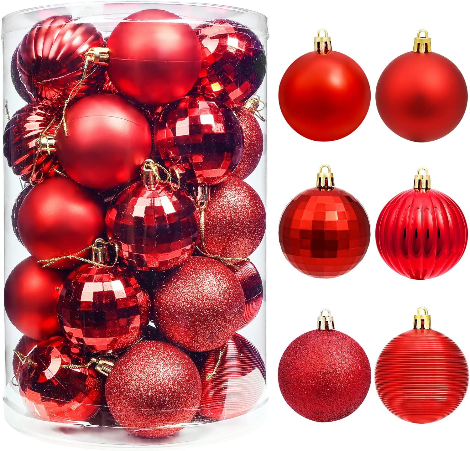Brizled Red Christmas Balls, 34pcs 2.36" Christmas Tree Ball Ornaments, Plastic Christmas Balls D... | Amazon (US)