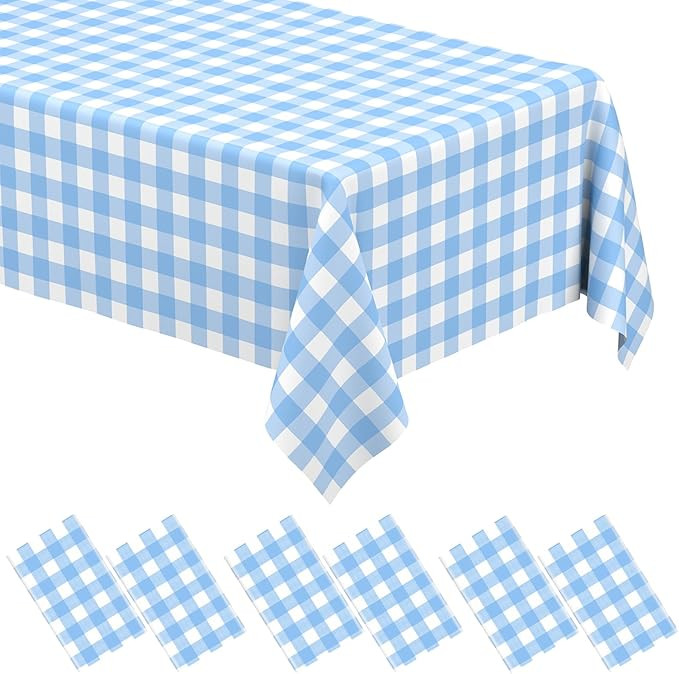 6 Pack Light Blue Gingham Tablecloth Rectangular Pale Blue and White Checkered Tablecloths Dispos... | Amazon (US)