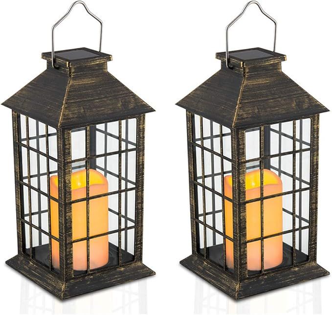 Yodotek Set of 2 Outdoor Solar Candle Lantern Flickering Flameless LED Candle/Plastic Hanging Lan... | Amazon (US)