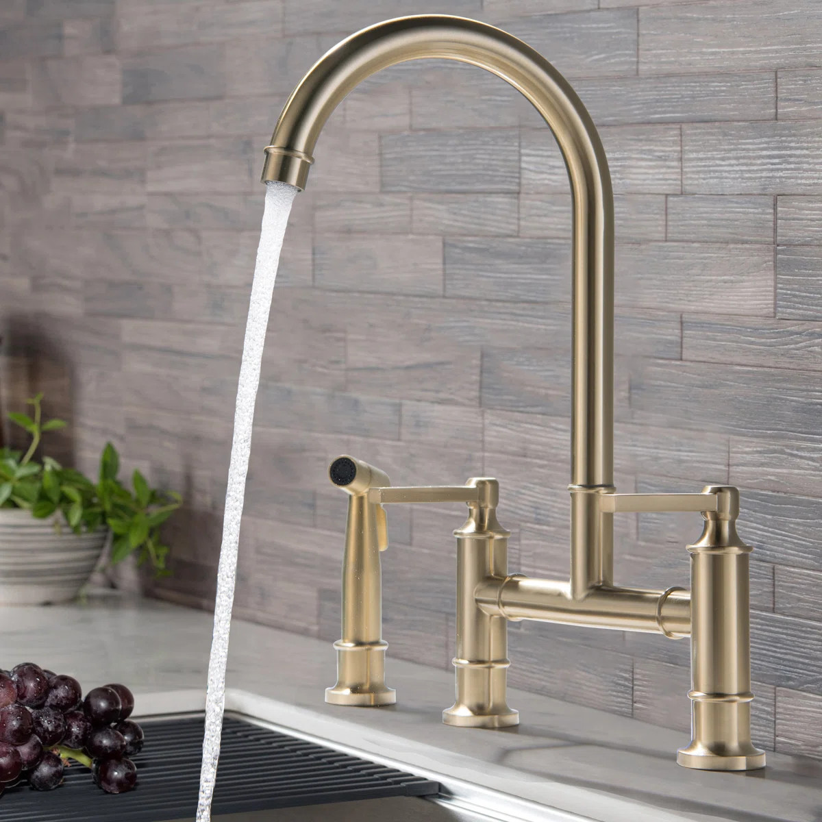 15" Stainless Steel Bridge Kitchen Sink Faucet with Side Sprayer RB1158 | Wayfair North America