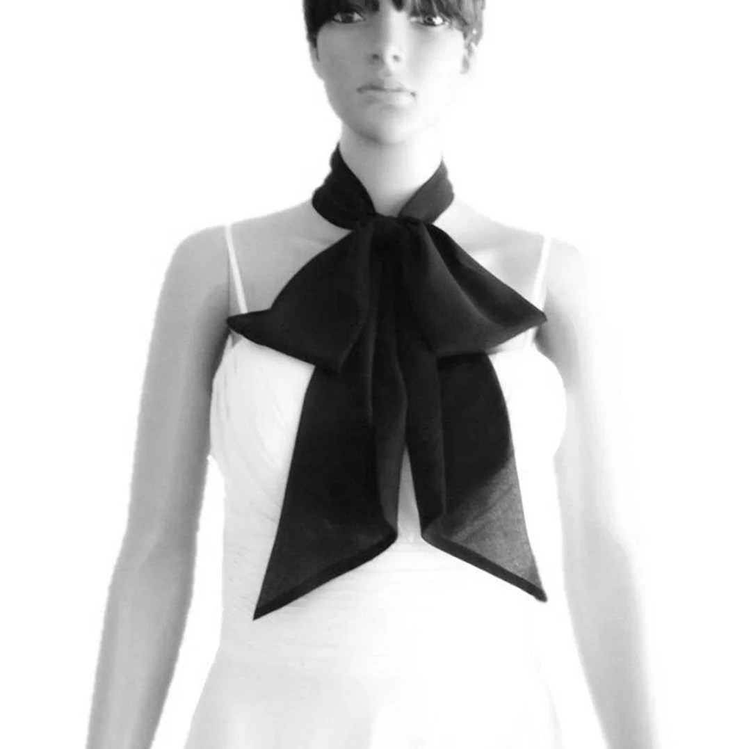 Black Bow Tie Scarf. Black Neck Scarf. Chiffon Wrap Scarf. - Etsy | Etsy (US)