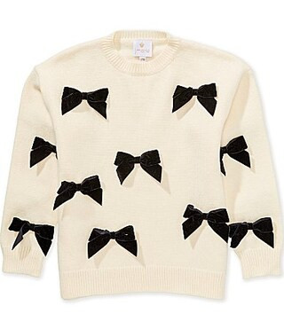 J.Marie Big Girls Long Sleeve Jenna Black Bow Sweater - 14 | Dillard's