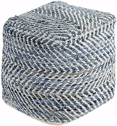 Signature Design by Ashley Chevron Handmade Woven Pouf 20 x 20, Blue and White | Amazon (US)