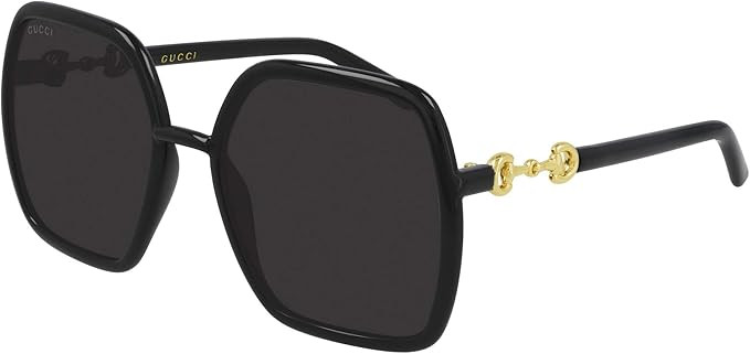 Gucci Women's Horsebit Oversized Square Sunglasses, Shiny Black, One Size | Amazon (US)