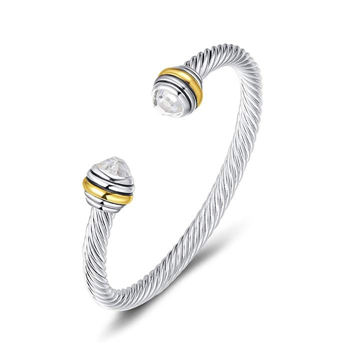 UNY Bracelet Designer Brand Inspired Antique Women Jewelry CZ Cable Wire Bangle Christmas day Gif... | Amazon (US)