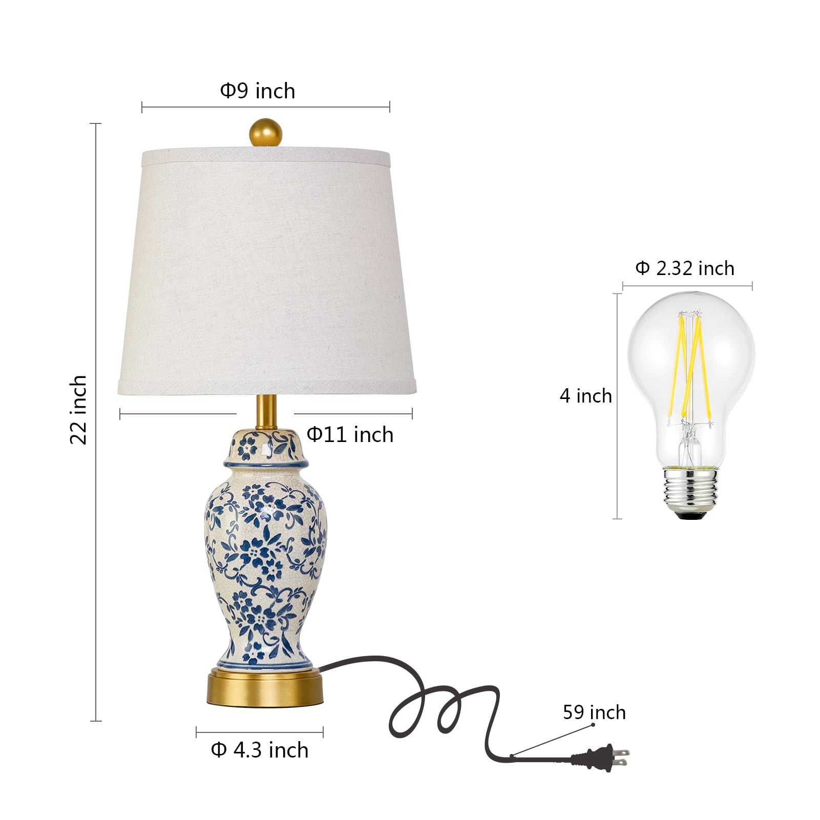 RORIANO Ceramic Table Lamps Set of 2, Traditional Blue and White Gold | Amazon (US)