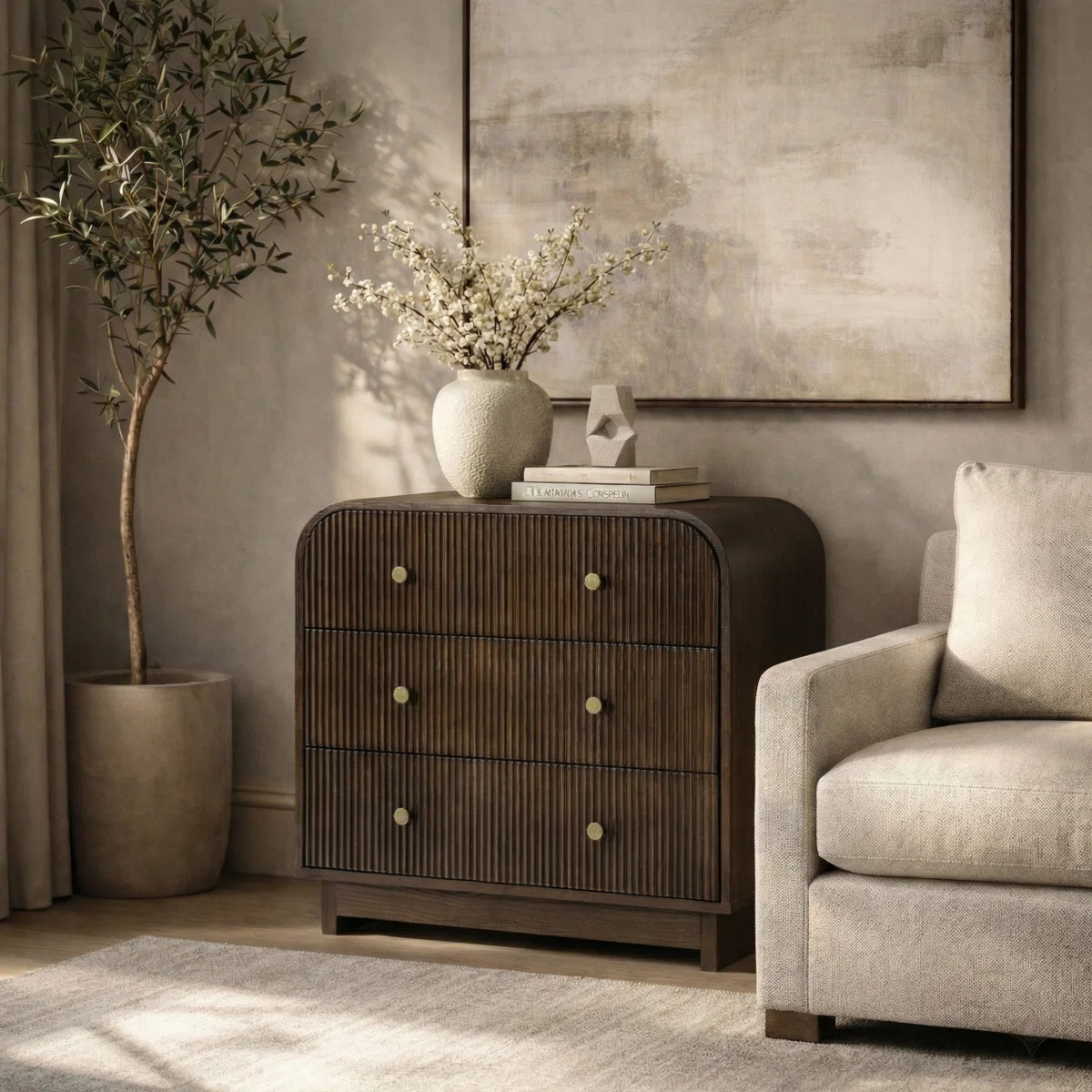 Melisa Modern 28"W 3-Drawer Fluted Curved End Table Simple Assemblly with Charging Station | Wayfair North America