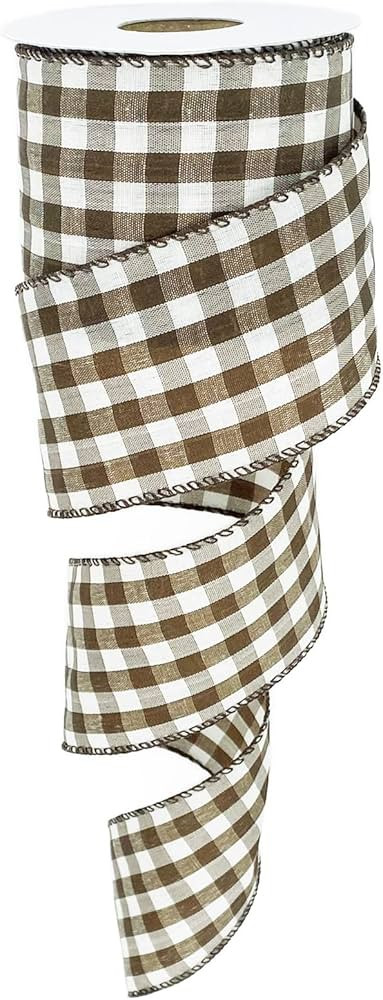 Amazon.com: Leecogo Brown White Buffalo Check Plaid Wired Ribbon,2 1/2”x10 Yard, Farmhouse Ging... | Amazon (US)