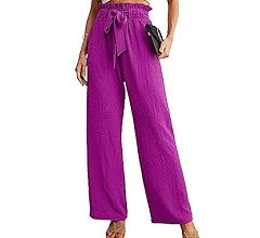 IWOLLENCE Women's Wide Leg Pants with Pockets High Waist Adjustable Knot Loose Casual Trousers Bu... | Amazon (US)