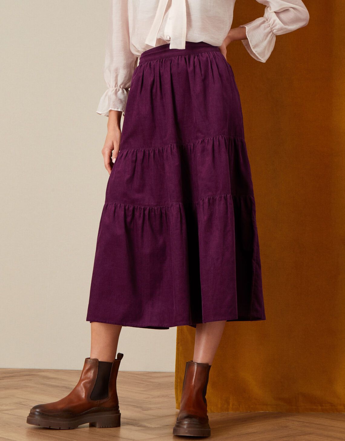 Tia Tiered Cord Skirt Purple | Monsoon (UK)