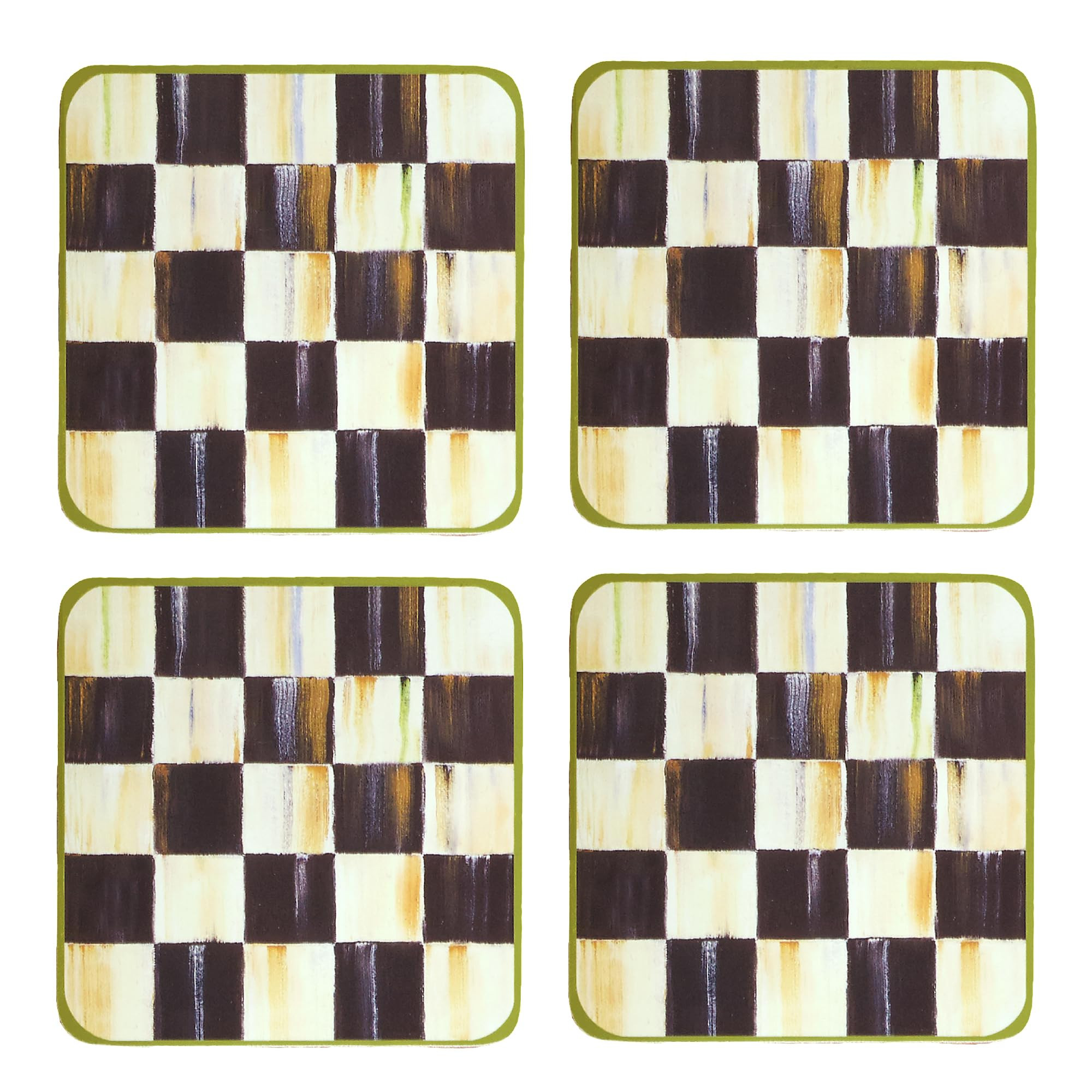 MacKenzie-Childs Square Cork-Back Coaster Set, Table Coasters for Drinks, Set of 4, Black-and-White Courtly Check | Amazon (US)