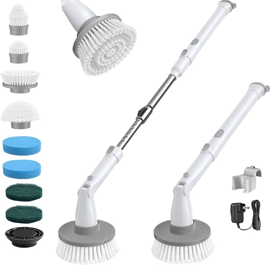 kHelfer Electric Spin Scrubber, Cordless Shower Scrubber with Long Handle, 8 Replacement Heads, 1... | Amazon (US)