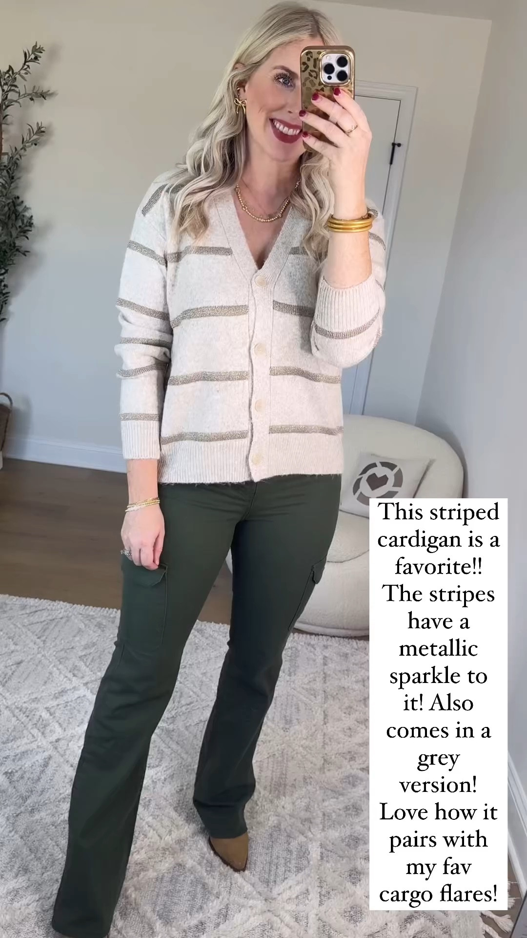 Walmart try on, striped cardigan, time and tru, olive green cargo jeans 

Medium 

#LTKVideo #LTKFindsUnder50 #LTKStyleTip