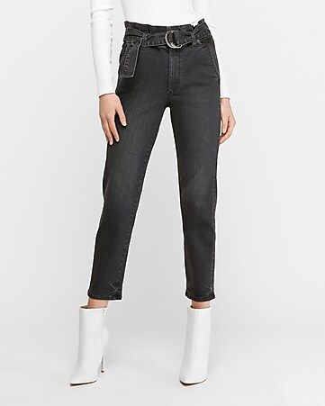 super high waisted black belted paperbag jeans | Express