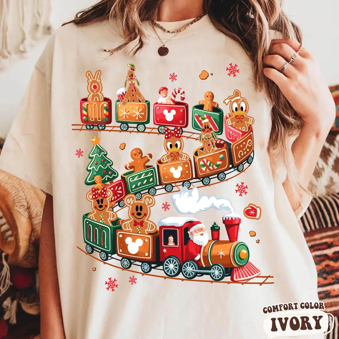 Disney Gingerbread Train Christmas Shirt, Cute Mickey and Friends Cookies Holiday Tee, Disney Fes... | Etsy (US)