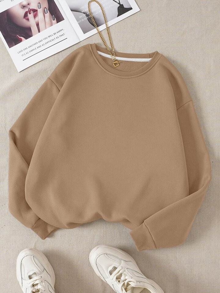INAWLY Solid Thermal Lined Sweatshirt,Long Sleeve Tops | SHEIN