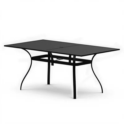 63" Outdoor Patio Dining Table For 6, Rectangular Metal Table With Umbrella Hole, Weather-resistant Slatted Table, Black | Wayfair North America