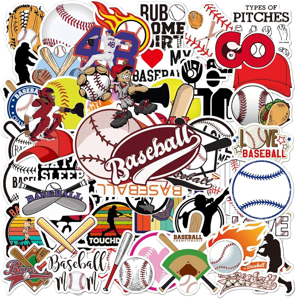 100PCS Baseball Stickers, Waterproof Vinyl Baseball Decales Reusable Stickers for Water Bottle, H... | Amazon (US)